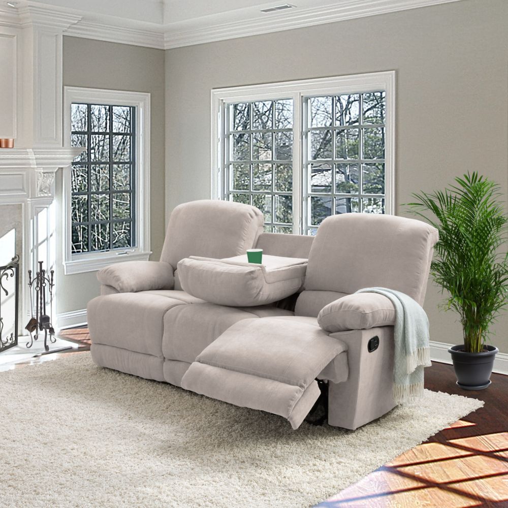 Corliving Lea Beige Chenille Fabric Reclining Sofa The Home Depot Canada   P 1001166198 