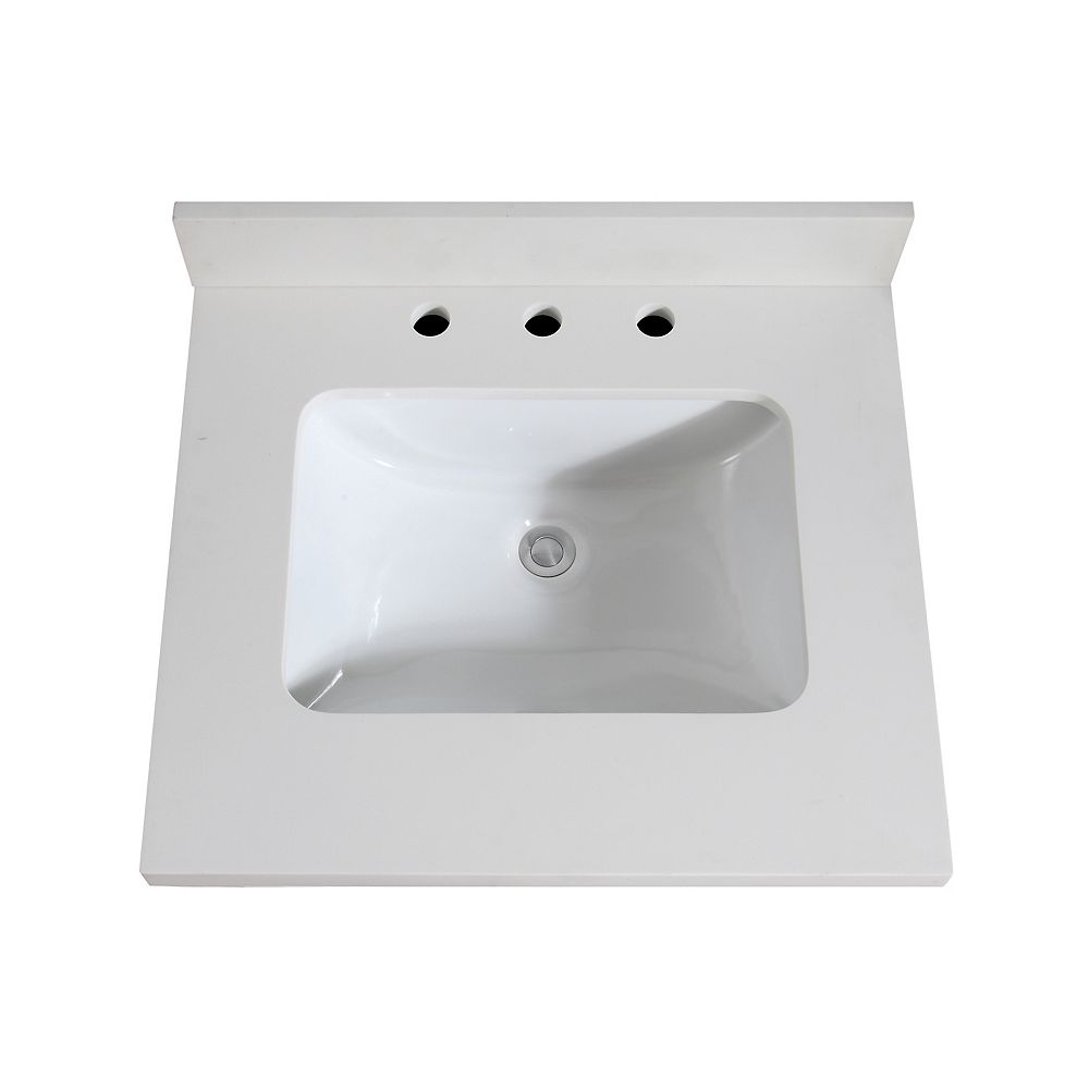 Avanity 25 inch White Quartz Vanity Top with Rectangular Undermount