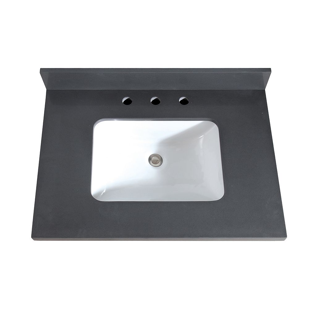 Avanity 31 inch Gray Quartz Vanity Top with Rectangular ...