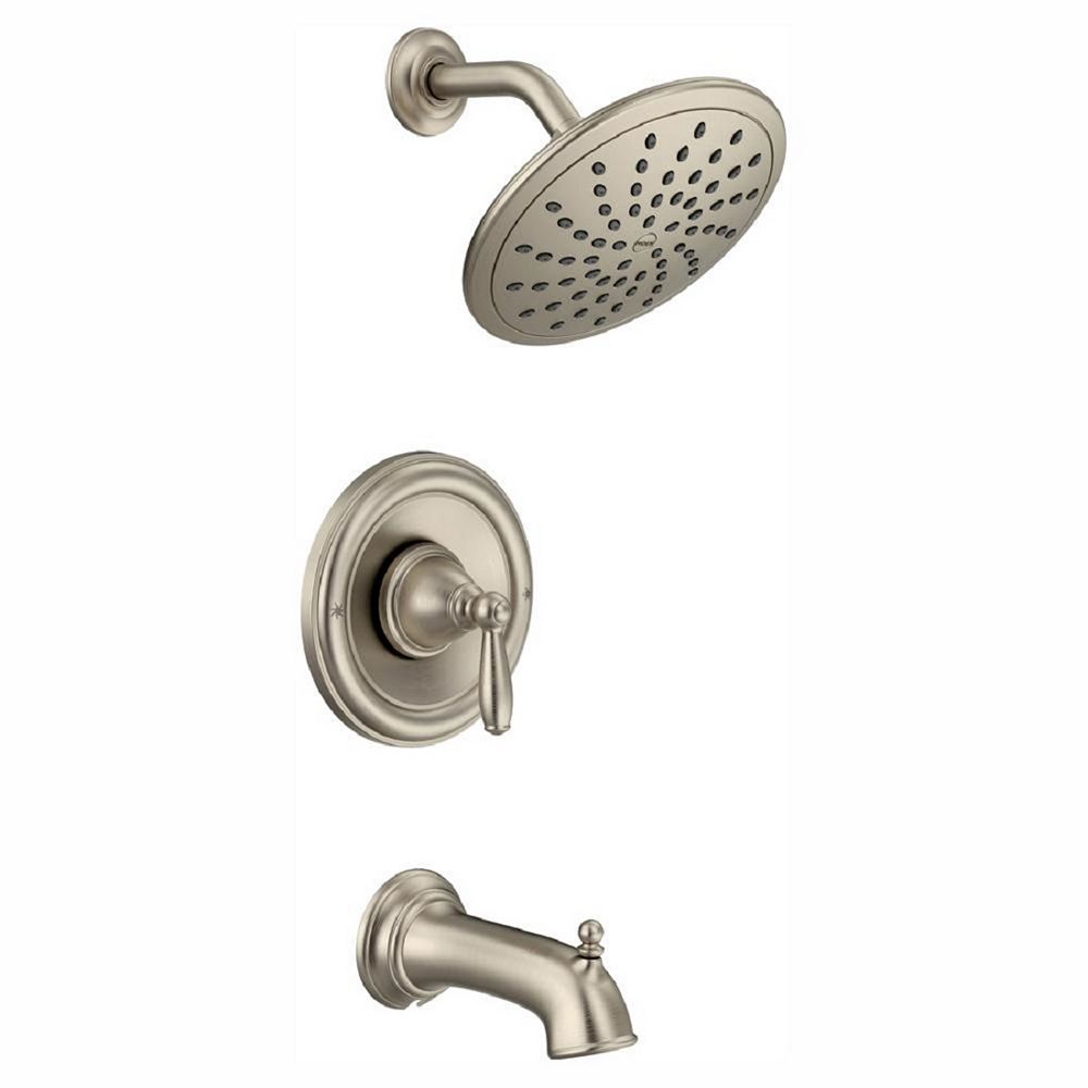 Moen Brantford Posi Temp Rainshower Single Handle Tub And Shower Faucet Trim Kit In Brushe The Home Depot Canada