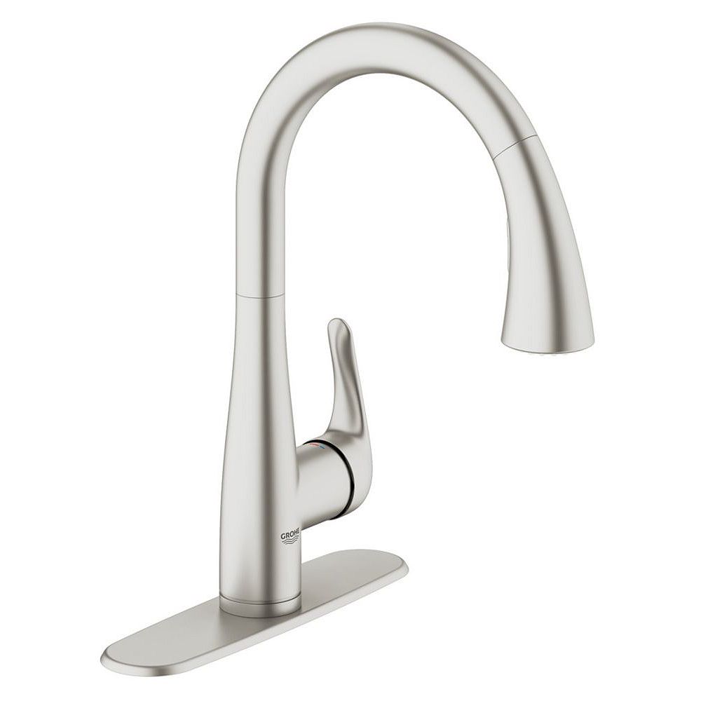 Grohe Elberon Dual Spray Pull Down Kitchen Faucet In Supersteel Infinity Finish The Home Depot Canada