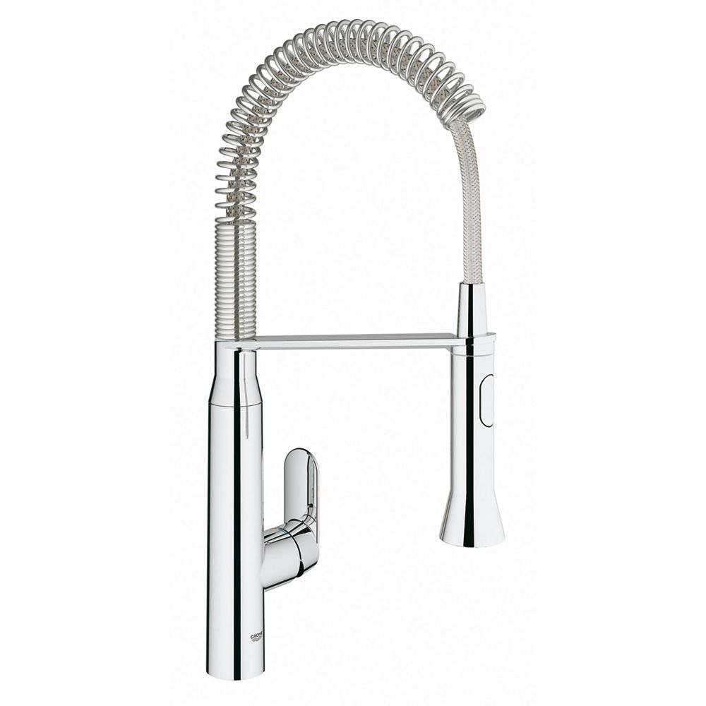 Grohe K7 Semi Pro Medium Single Handle Pull Out Sprayer Kitchen Faucet In Starlight Chrome The Home Depot Canada