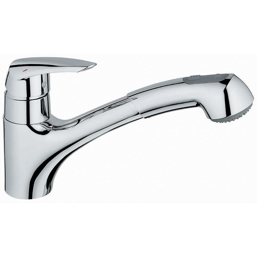 Grohe Eurodisc Single Handle Pull Out Sprayer Kitchen Faucet In Starlight Chrome The Home Depot Canada