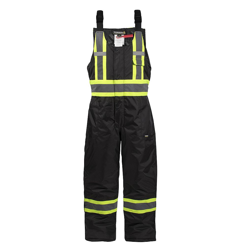 Terra HiVis Lined Safety Overall Bib with Rflt Band (Black) SZ 2XL