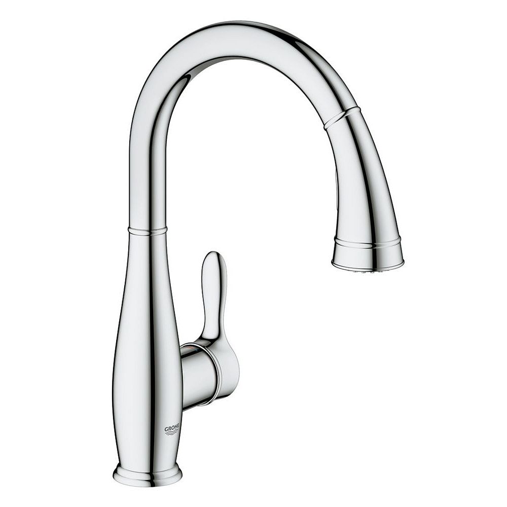 Grohe Parkfield Pull Down Sprayer Kitchen Faucet With Dual Spray In Grohe Starlight Chrome The Home Depot Canada
