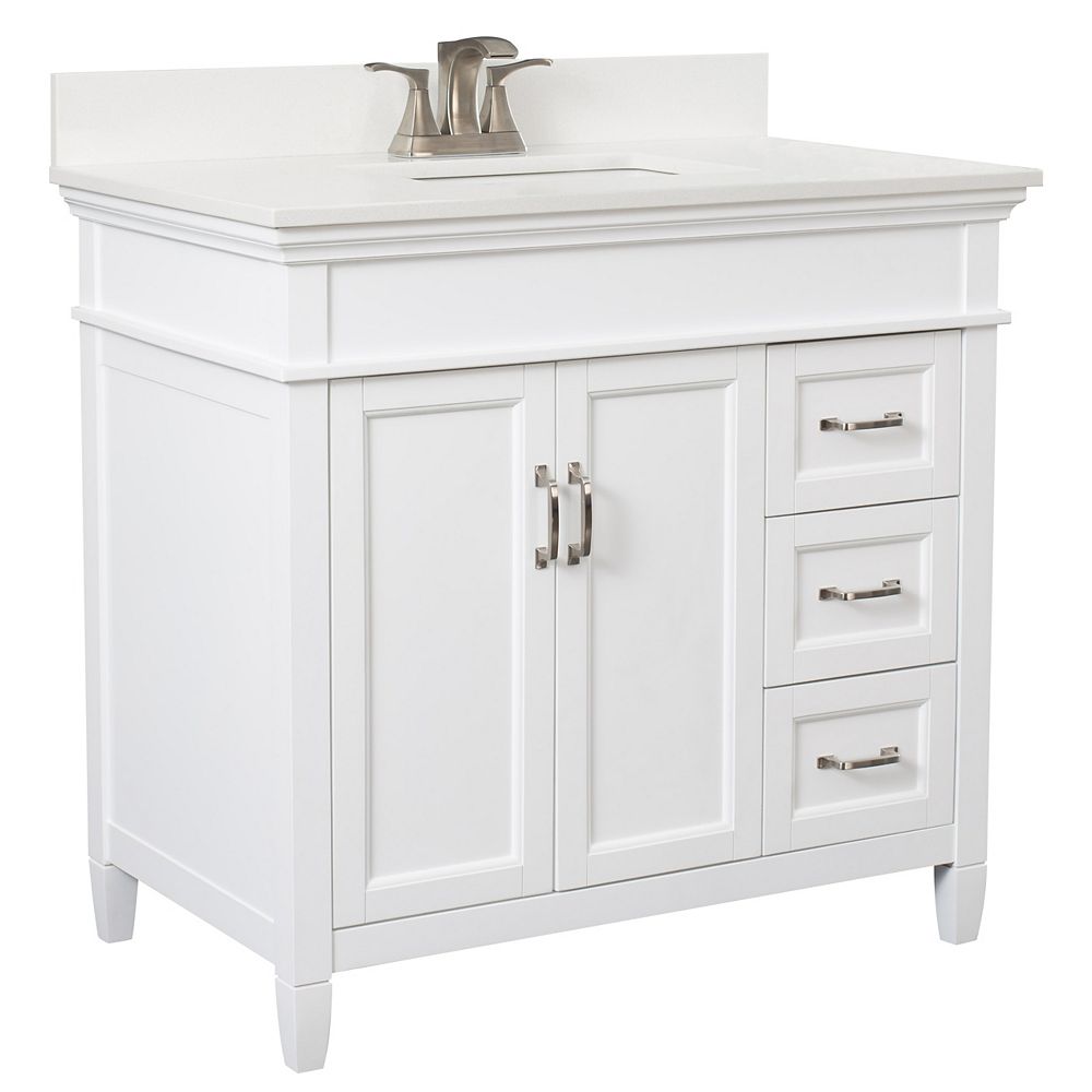 Foremost Ashburn 36 Inch Vanity Combo In White With Lily White Engineered Stone Top The Home Depot Canada