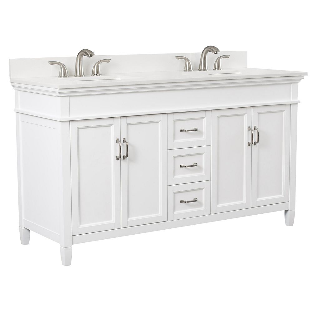 Foremost Ashburn 60 Inch Vanity Combo In White With Lily White Engineered Stone Top The Home Depot Canada Foremost Ashburn 60 Inch Vanity Combo In White With Lily White Engineered Stone Top The Home Depot Canada