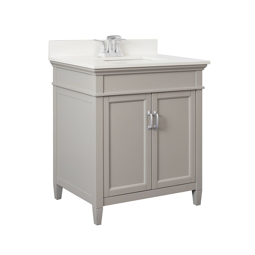 Lily White Engineered Stone Top, 30 Inch Grey Vanity Combo