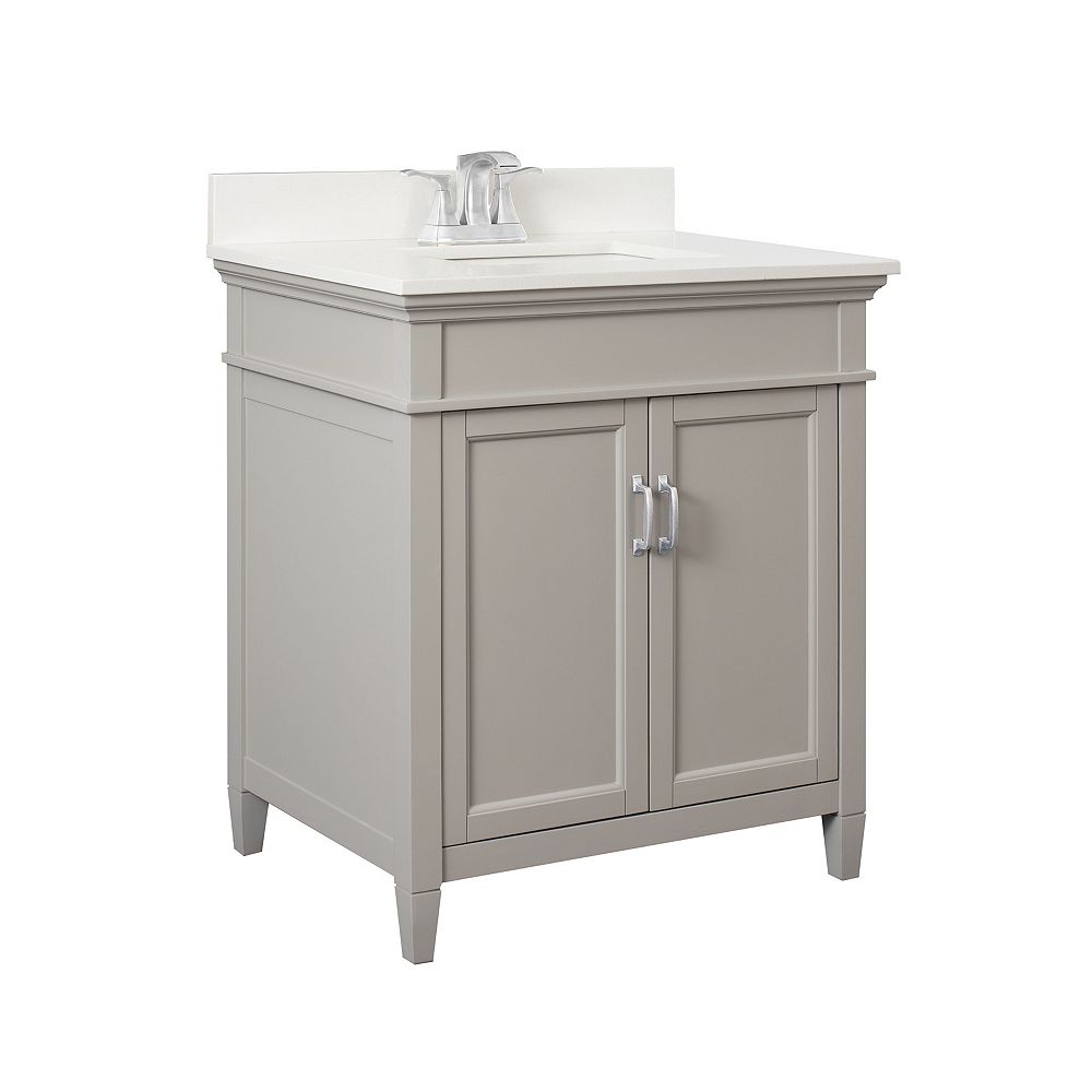 Foremost Ashburn 30 Inch Vanity Combo In Grey With Lily White Engineered Stone Top The Home Depot Canada Lily White Engineered Stone Top, 30 Inch Grey Vanity Combo