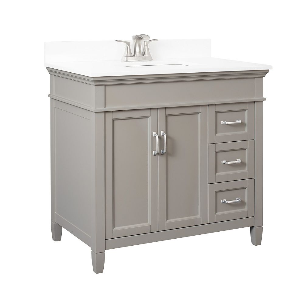 Foremost Ashburn 36 Inch Vanity Combo In Grey With Lily White Engineered Stone Top The Home Depot Canada