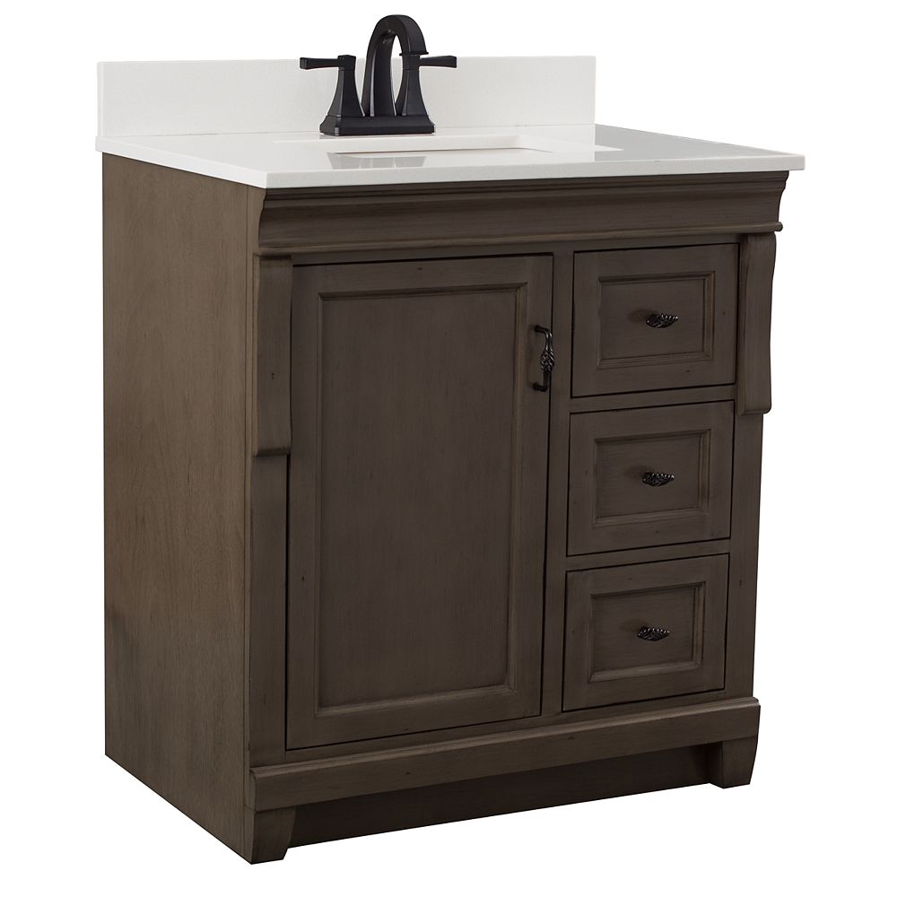 Foremost Naples 31in Vanity Combo In Antique Walnut With Lily White Engineered Stone Top The Home Depot Canada