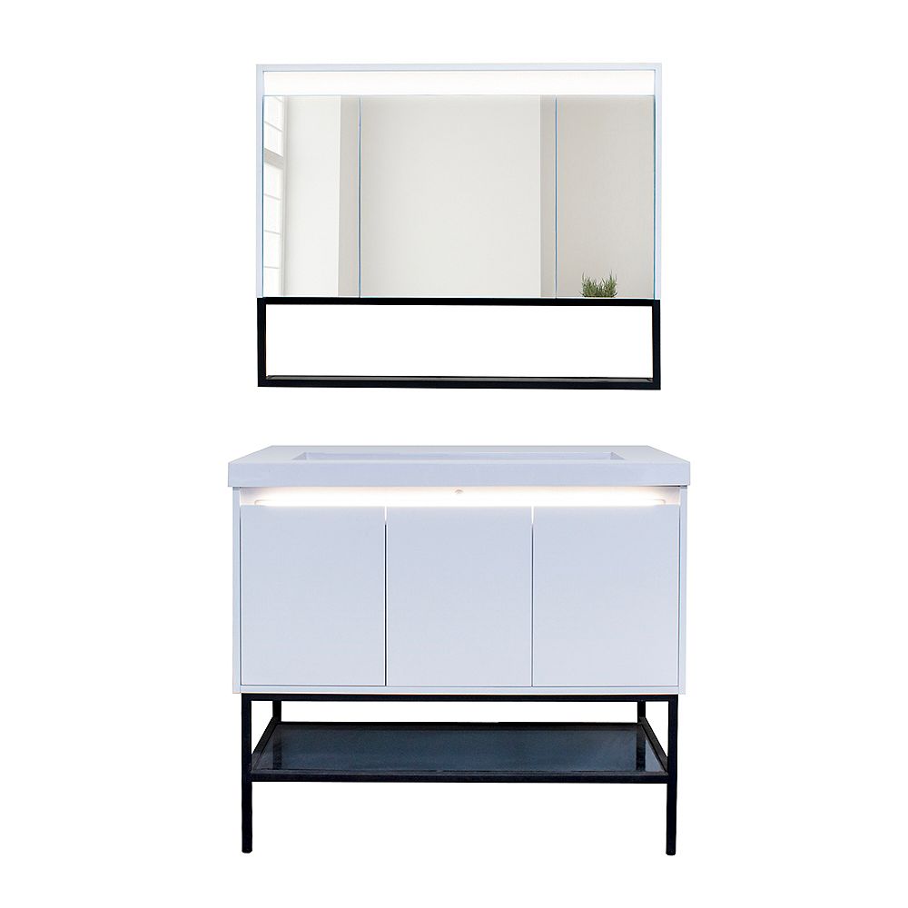 Jade Bath Ella 40 Inch Single Freestanding Bathroom 3 Piece Vanity Set With Led Lit Mirror The Home Depot Canada