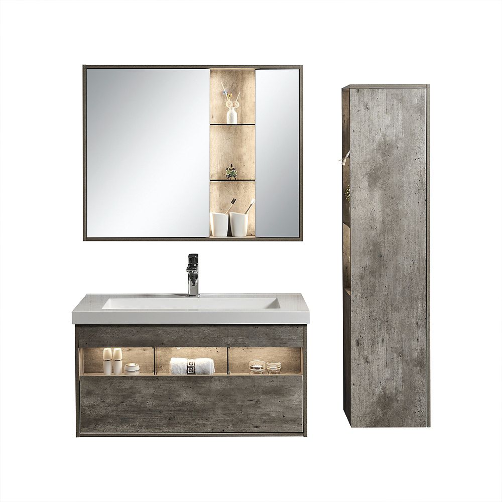 Jade Bath Harlie 40 Inch Single Wall Mounted Bathroom 3 Piece Vanity Set With Led Lit Mirr The Home Depot Canada Jade Bath Harlie 40 Inch Single Wall Mounted Bathroom 3 Piece Vanity Set With Led Lit Mirr The Home Depot Canada