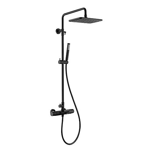 Jacki Thermostatic Shower System with Shower Head, Hand Shower, and Toe Tester in Matte Black