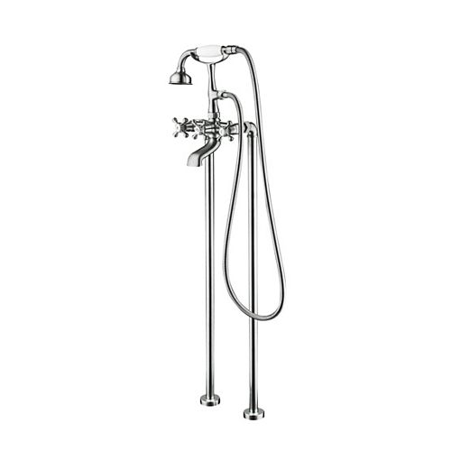 Century II Chrome Antique Style Floor-Mounted Tub Filler with Hand Shower and Easy Install Box