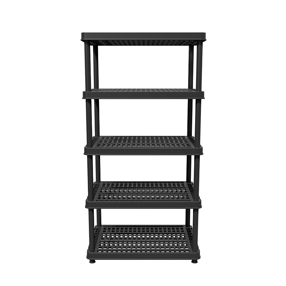 5 Shelf Black Resin Shelving Unit, Stackable Shelves Plastic Home Depot