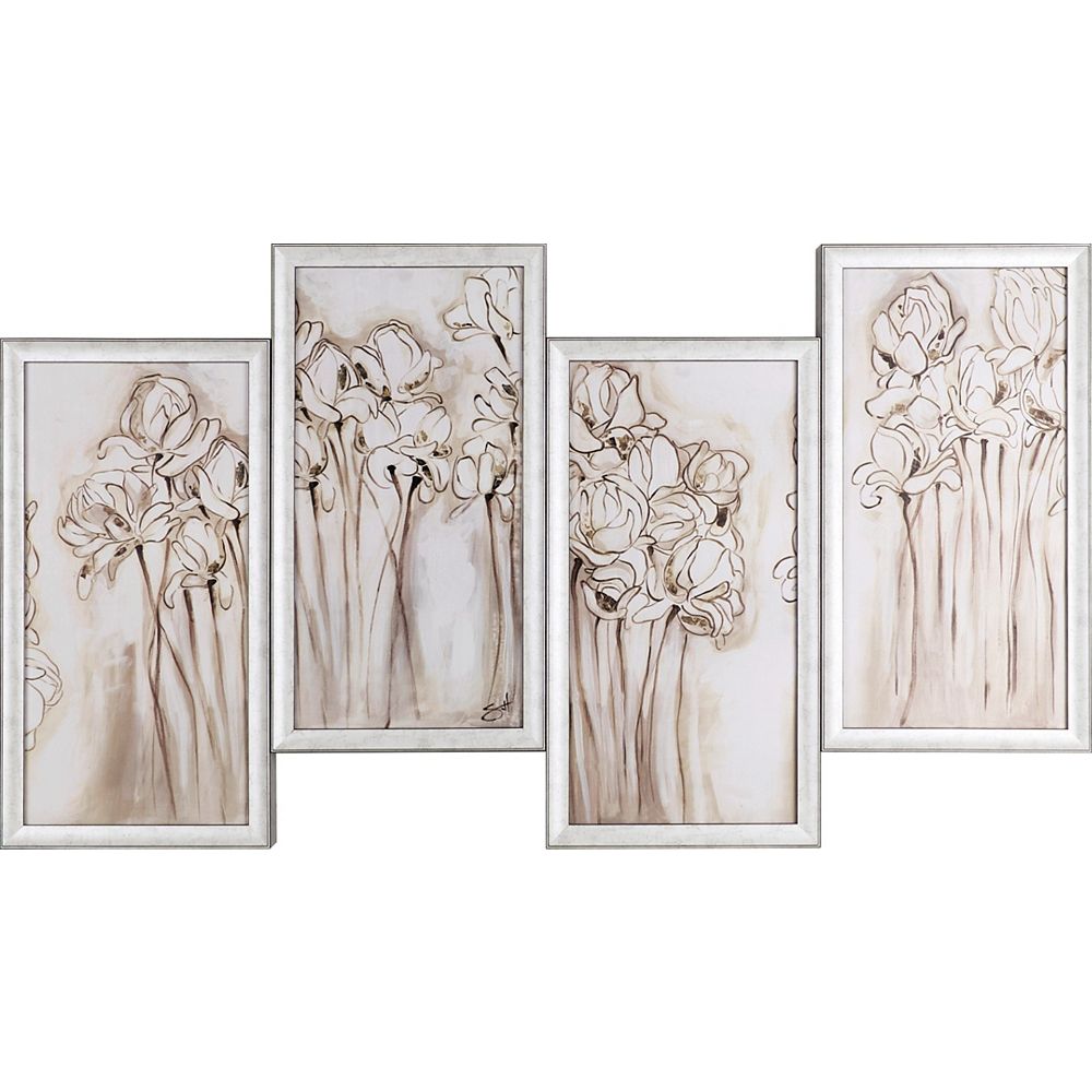 Art Maison Canada Floral Four Panel 10X20 Each, Framed Canvas Wall Art