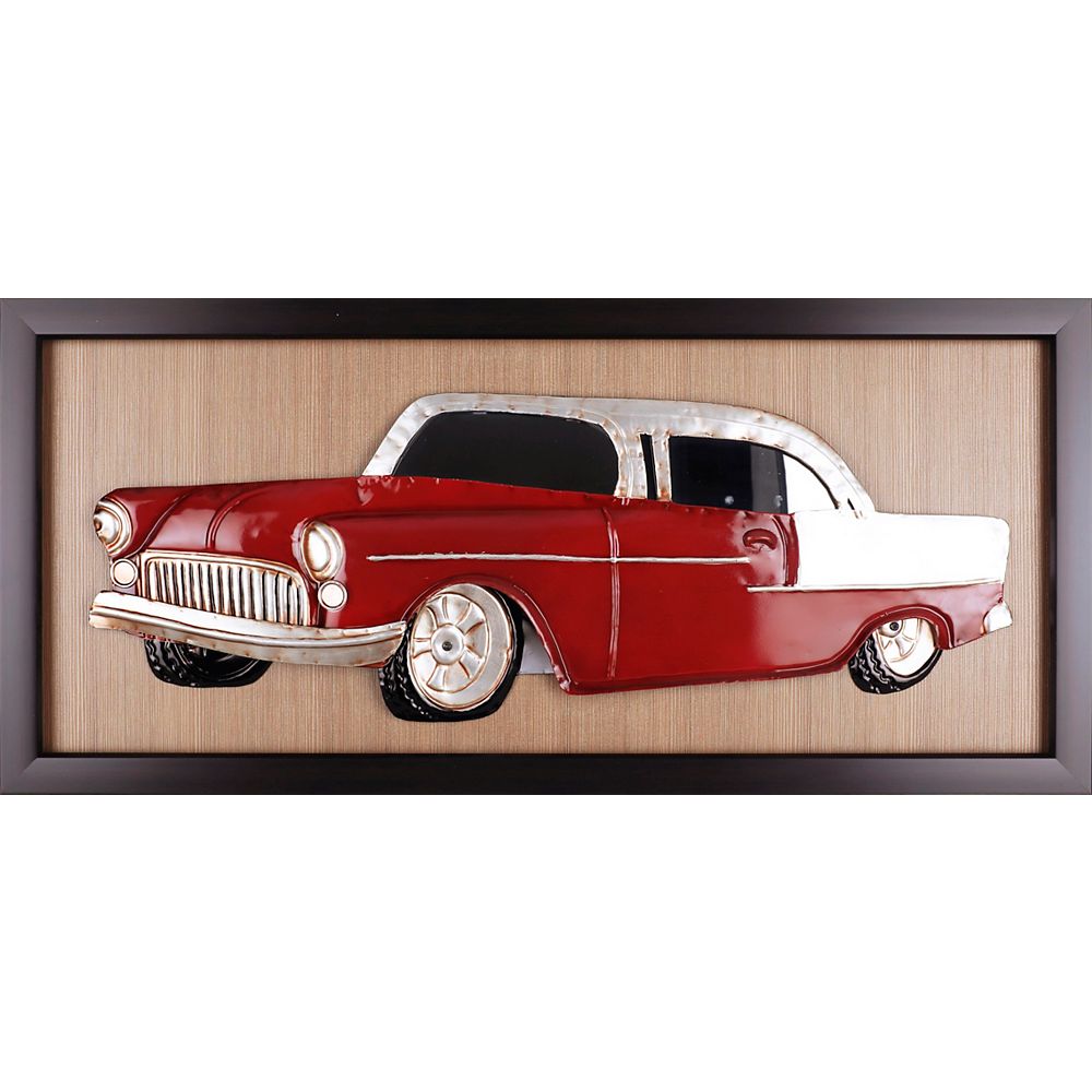 Art Maison Canada Classic Red Car Framed Metal On Paper Wall Art The Home Depot Canada