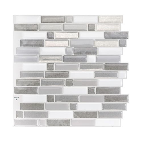 Peel and stick backsplash Crescendo Agati tiles, Ceramic look, 9.73in. x 9.36in.,Grey , 4-pack