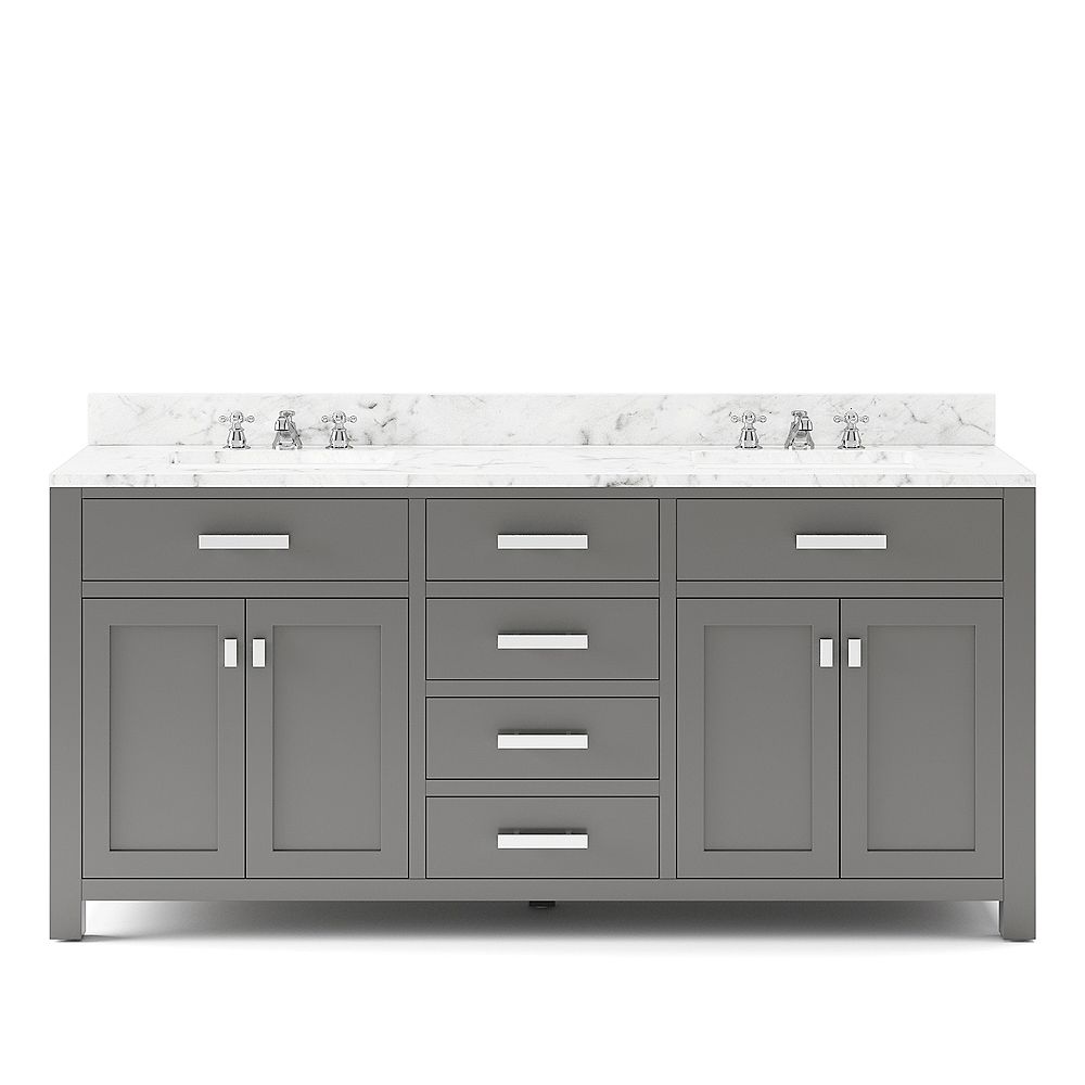 Water Creation Madison 72 Inch W Vanity In Gray With Marble Top In Carrara White The Home Depot Canada