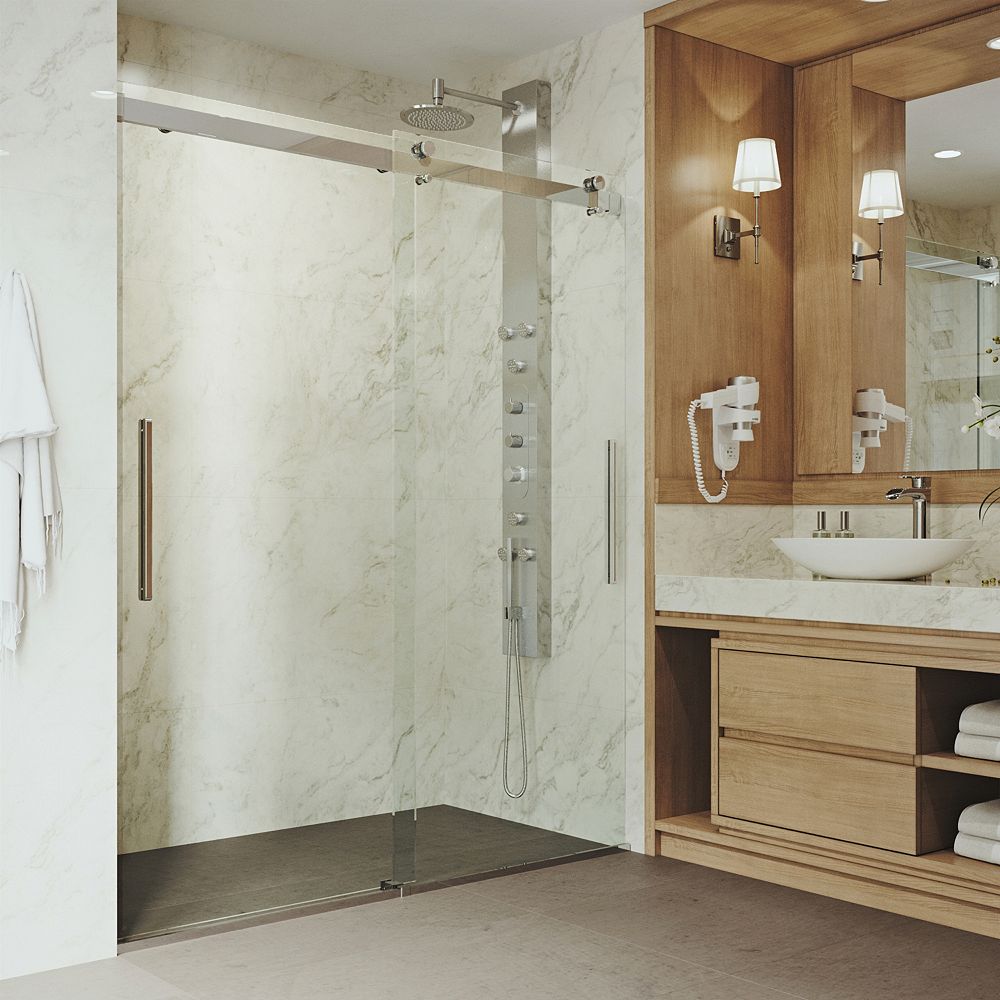 VIGO Caspian 59 to 61 inch x 73.5 inch Frameless Sliding Shower Door in