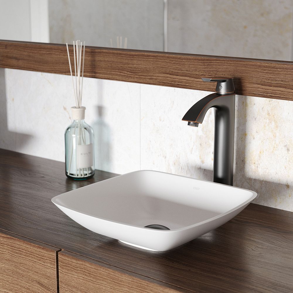 VIGO Hyacinth Matte Stone Vessel Bathroom Sink in White ...