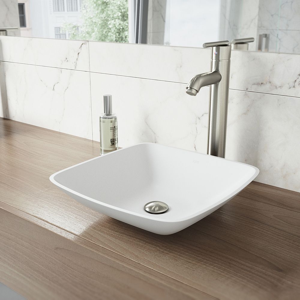 VIGO Hyacinth Matte Stone Vessel Bathroom Sink in White