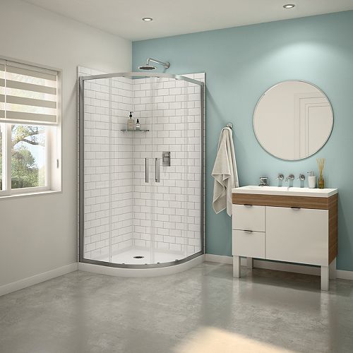 Sakura 38L x 38W x 74.5H Neo-Round Acrylic Shower Kit Base & Reversible Shower Door in Chrome