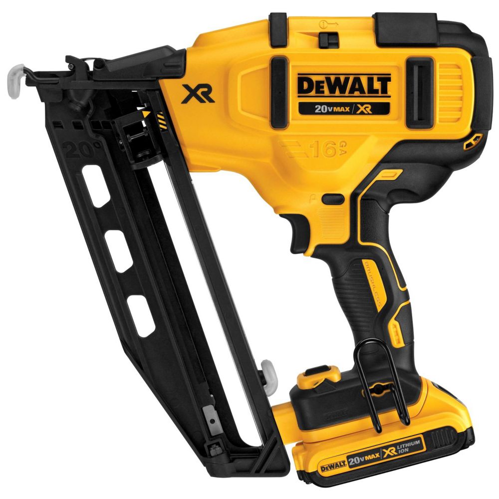 DEWALT 20V MAX XR Lithium-Ion Cordless Brushless 16-Gauge Angled Finish ...