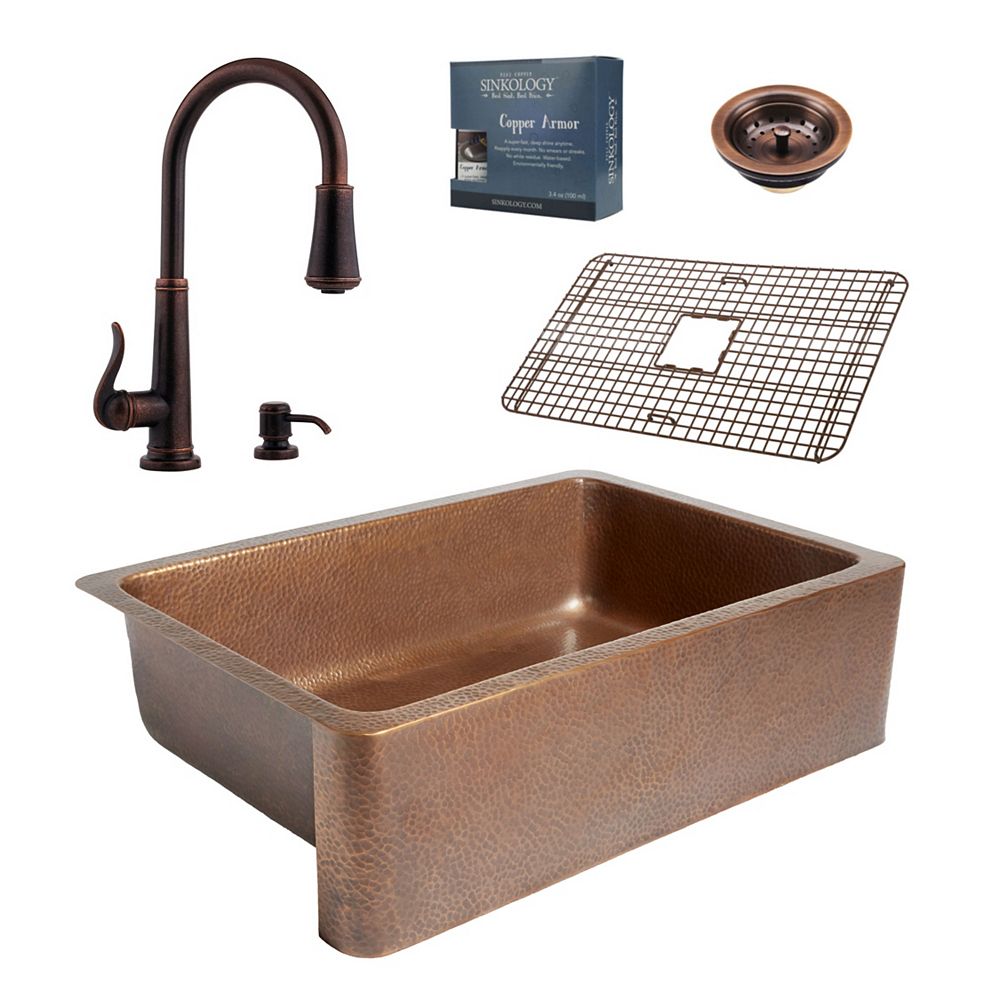 Sinkology Adams All In One Copper Kitchen Sink Design Kit With Ashfield Pull Down Faucet The Home Depot Canada