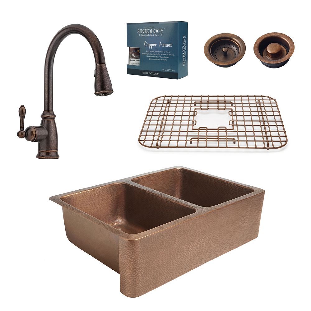 Sinkology All In One Rockwell Farmhouse Copper Kitchen Sink Combo With Pfister Pull Down F The Home Depot Canada