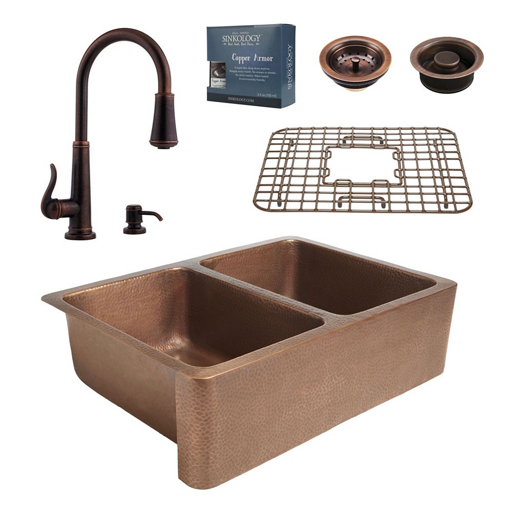 Sinkology AllInOne Rockwell Farmhouse Copper Kitchen Sink Kit with