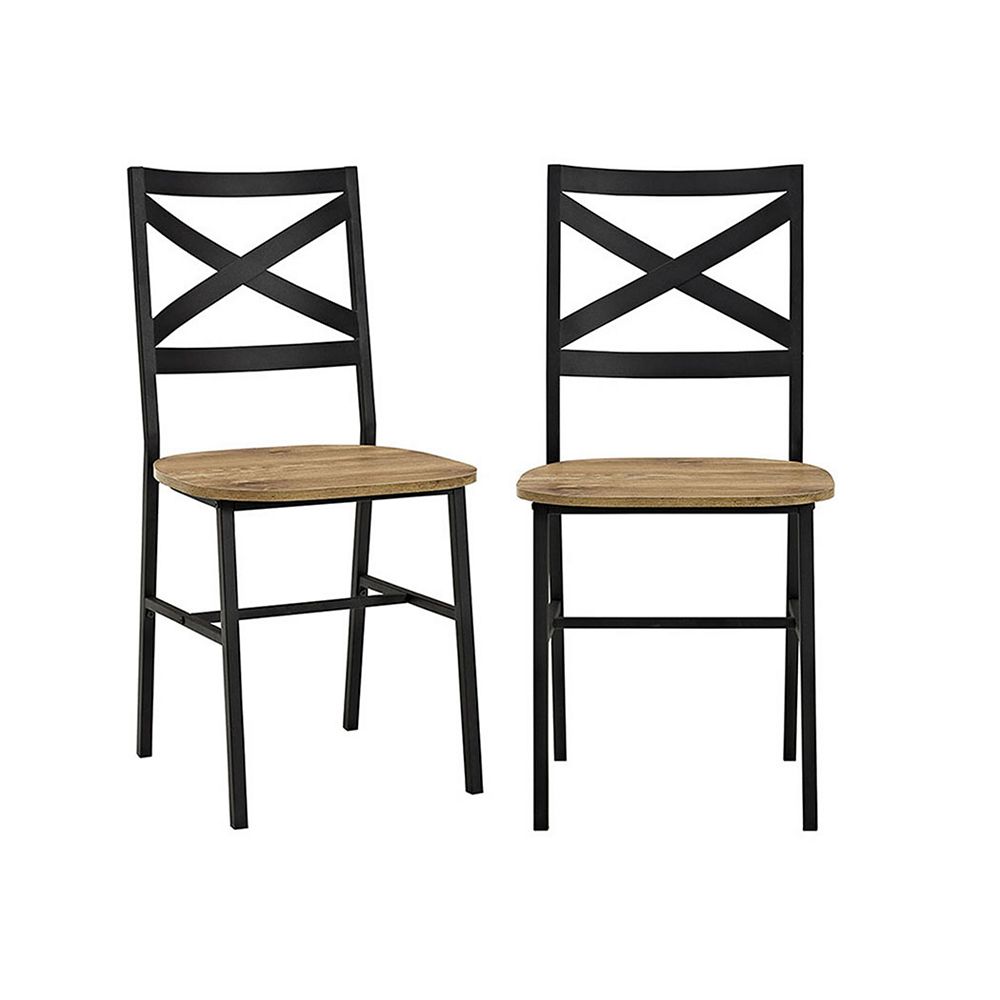 Welwick Designs Angle Iron X Back Barnwood Metal And Wood Dining Chairs Set Of 2 The Home Depot Canada