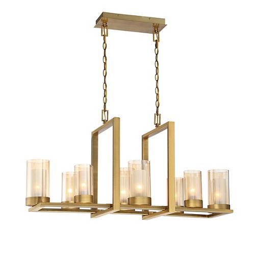 8-Light Linear Chandelier in Gold Finish