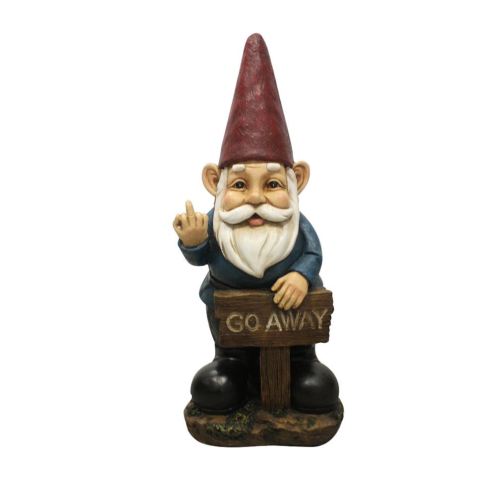 Hi-line Gift Gnome Holding Go Away Sign Statue 