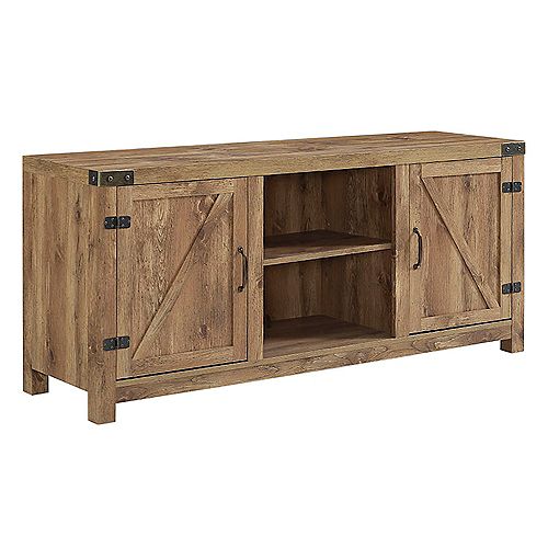 24-inch H x 16-inch W x 58-inch D Farmhouse Barn Door TV Stand for TVs up to 64-inch in Barnwood