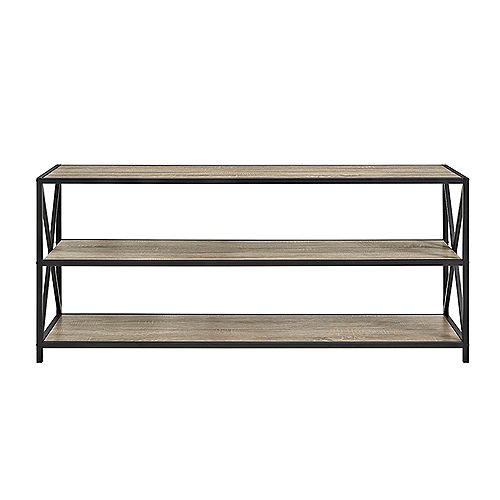 2 Shelf Industrial Wood Bookcase, 60 inch - Driftwood