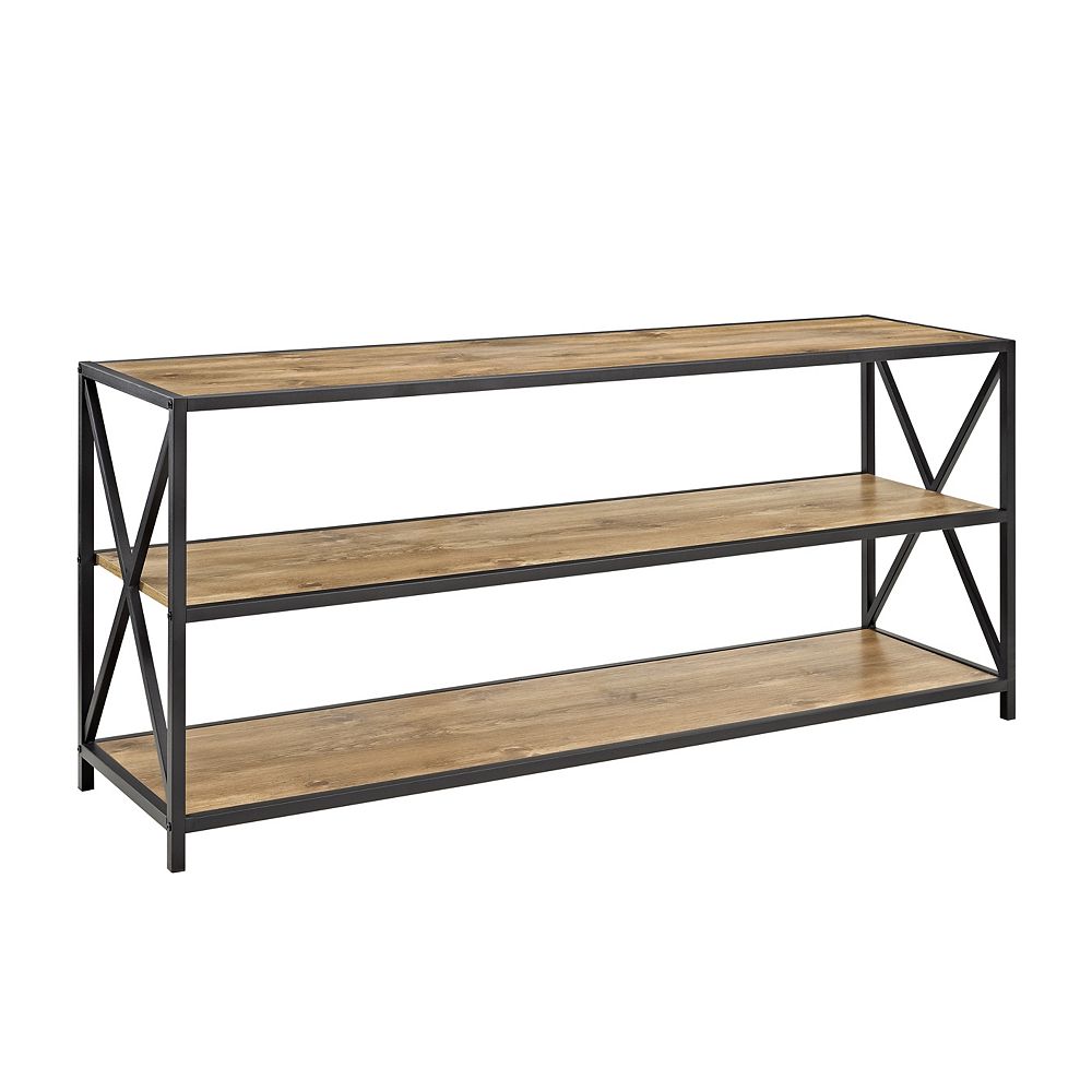 Welwick Designs 26inch Barnwood/Black Metal 3shelf Etagere Bookcase with Open Back The Home