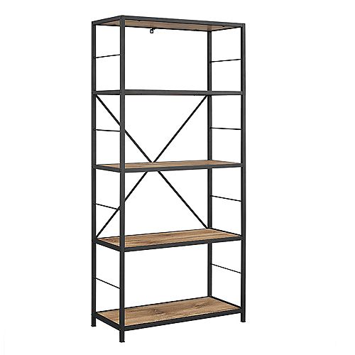 63-inch Barnwood/Black Metal 4-shelf Etagere Bookcase with Open Back