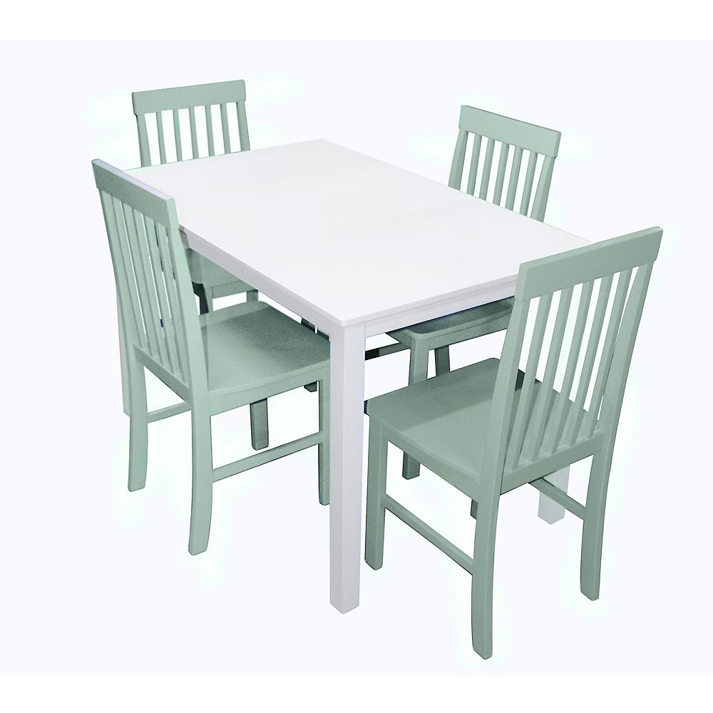 Walker Edison 4 Person Modern Dining Table And Chair Set White Sage The Home Depot Canada