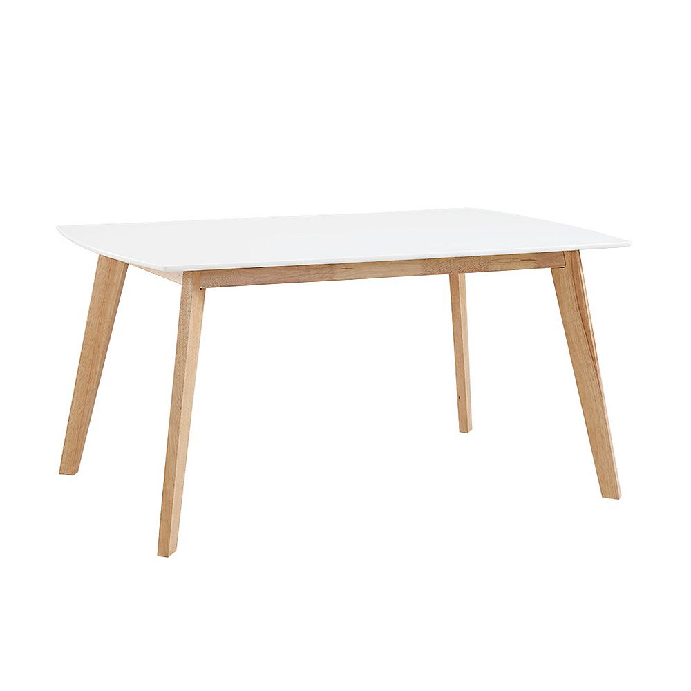 Welwick Designs 6 Person Mid Century Modern Wood Dining Table White Natural The Home Depot Canada