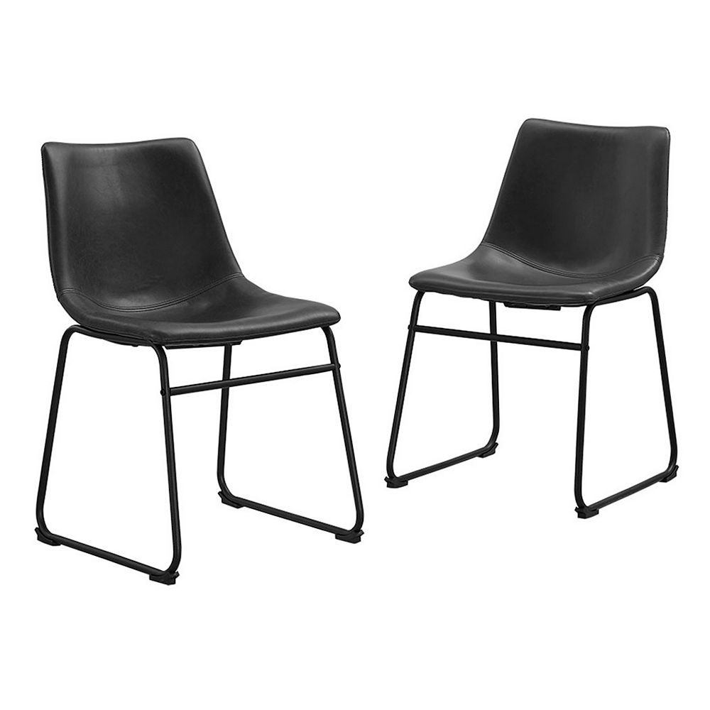 18 inch industrial faux leather dining chair set of 2  black