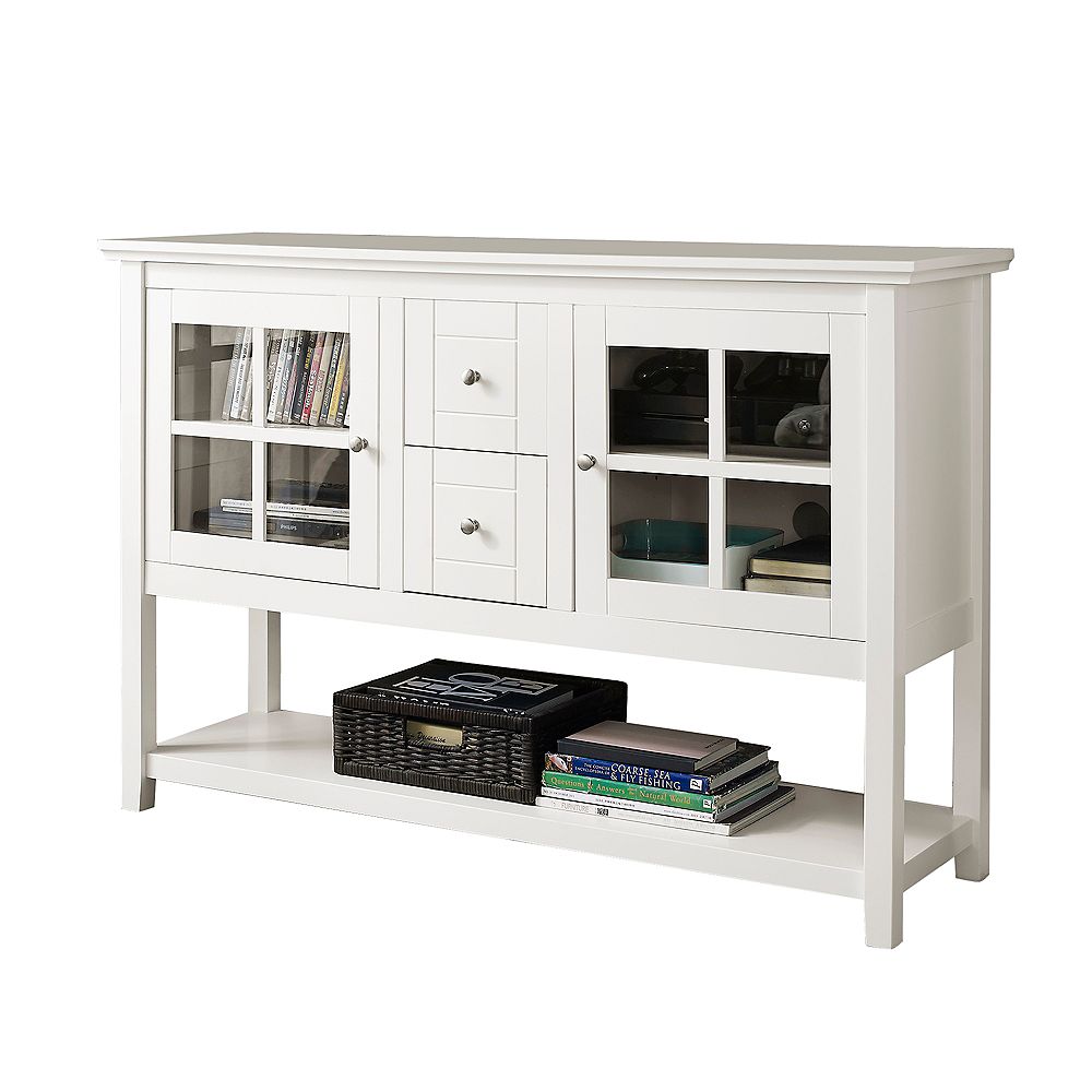 Walker Edison Rustic Farmhouse Buffet And Storage Cabinet White The Home Depot Canada