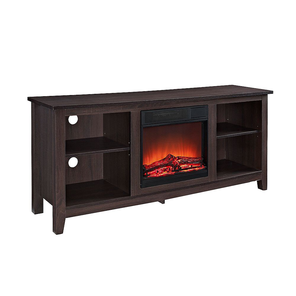 Welwick Designs Minimal Farmhouse Fireplace Tv Stand For Tv S Up To 64 Inch Espresso The Home Depot Canada