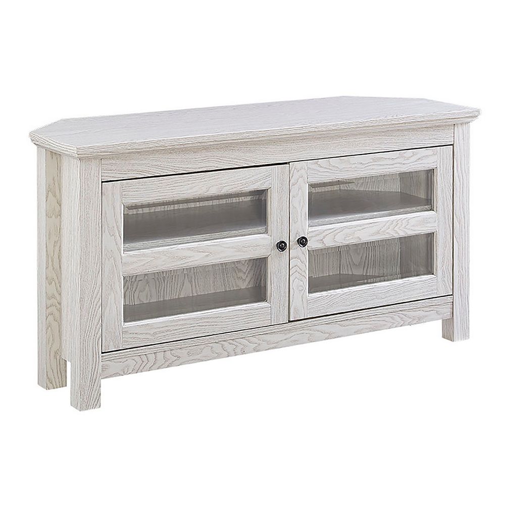 Welwick Designs Modern Farmhouse Corner Tv Stand For Tv S Up To 48 Inch White Wash The Home Depot Canada