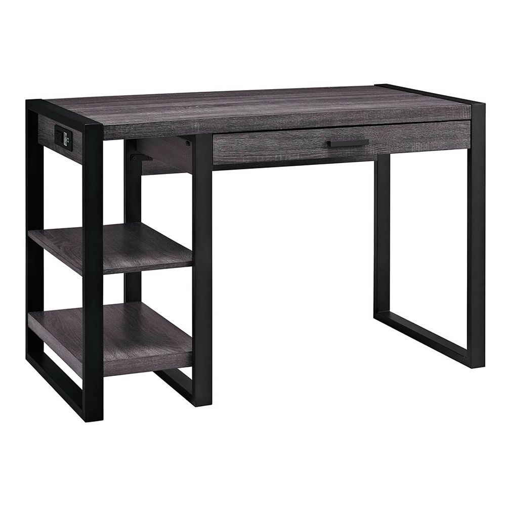 Welwick Designs Industrial Computer Desk with 2 Shelves Charcoal The