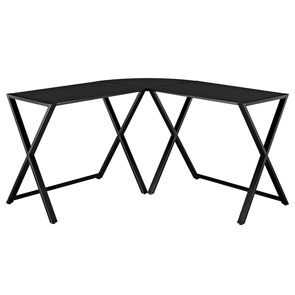 Walker Edison Modern X Glass Corner Computer and Gaming Desk White