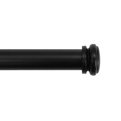 36 - 72 inch Telescoping 1 inch Dia. Premium Single Curtain  Rod  in Black Finish with end Caps