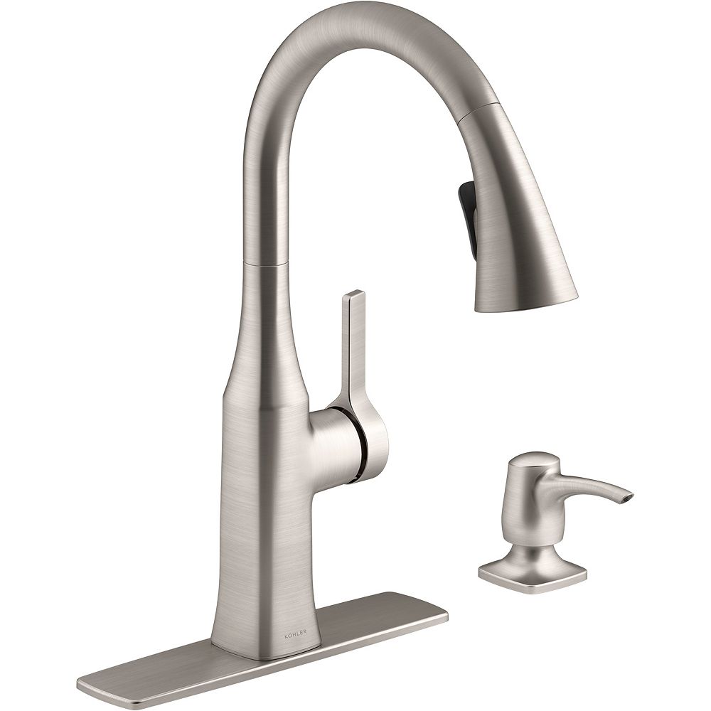 Kohler Rubicon Single Handle Pull Down Sprayer Kitchen Faucet In Vibrant Stainless The Home Depot Canada