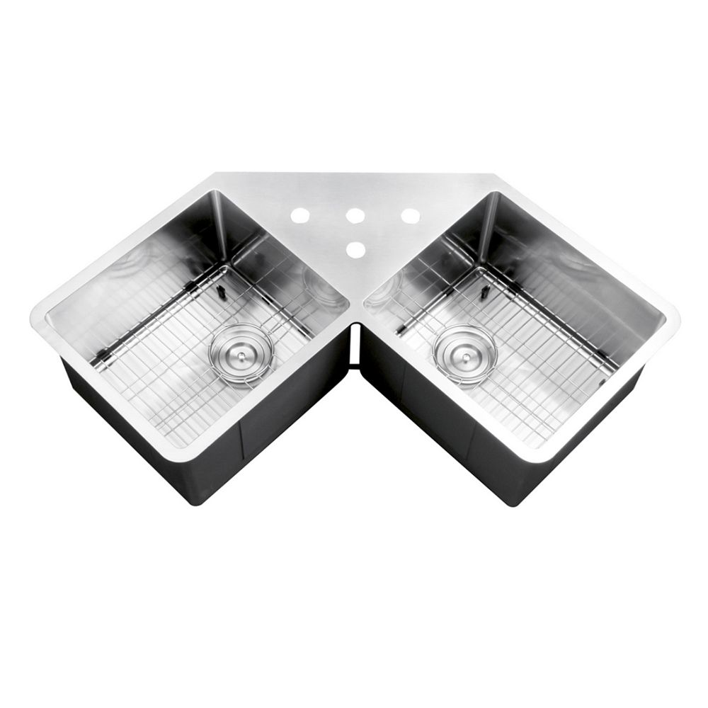 Ruvati 50 50 Undermount 16 Gauge Stainless Steel 44 Inch Corner Butterfly Double Bowl Kitc The Home Depot Canada